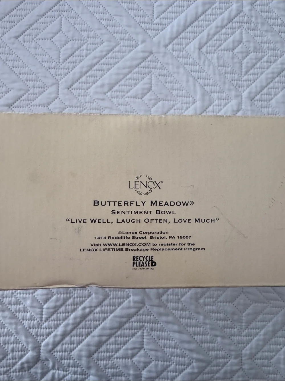 Lenox Butterfly Meadow Sentiment Serving Bowl “Live Well Laugh Often Love Much”